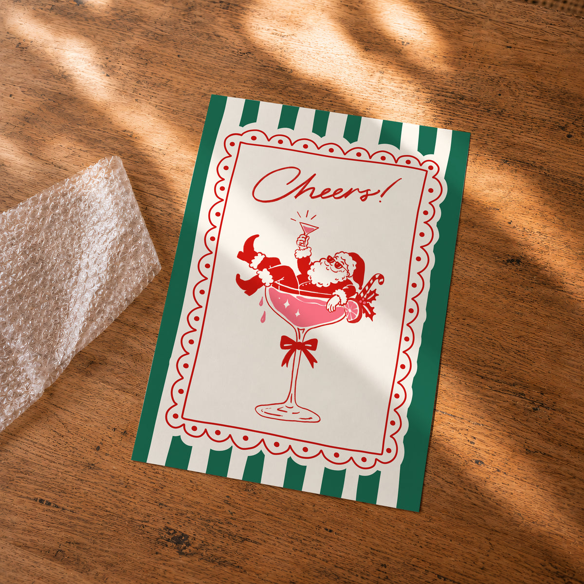 Green Stripe Santa Cocktail Print