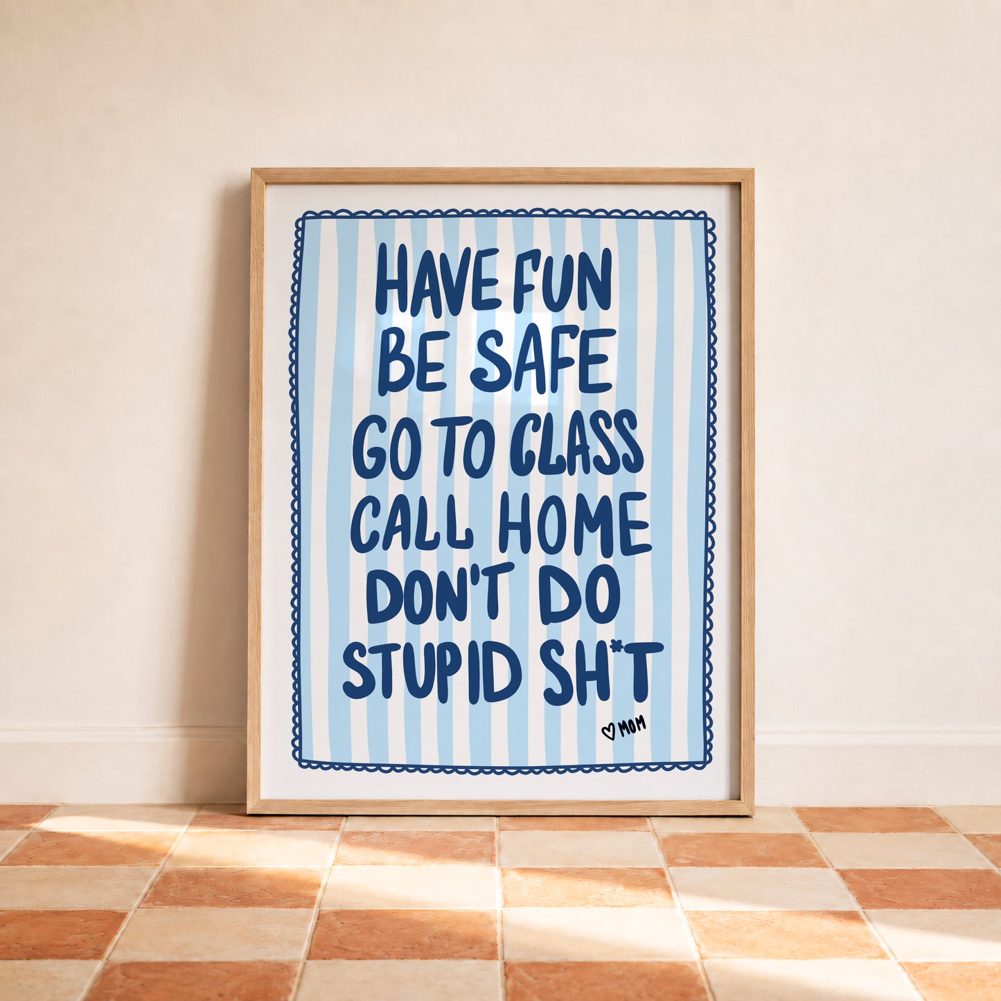 Blue Dorm Room Rules Print