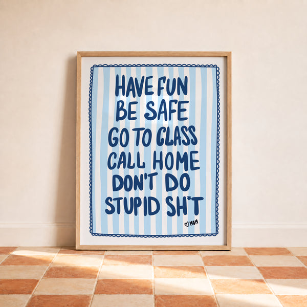 Blue Dorm Room Rules Print