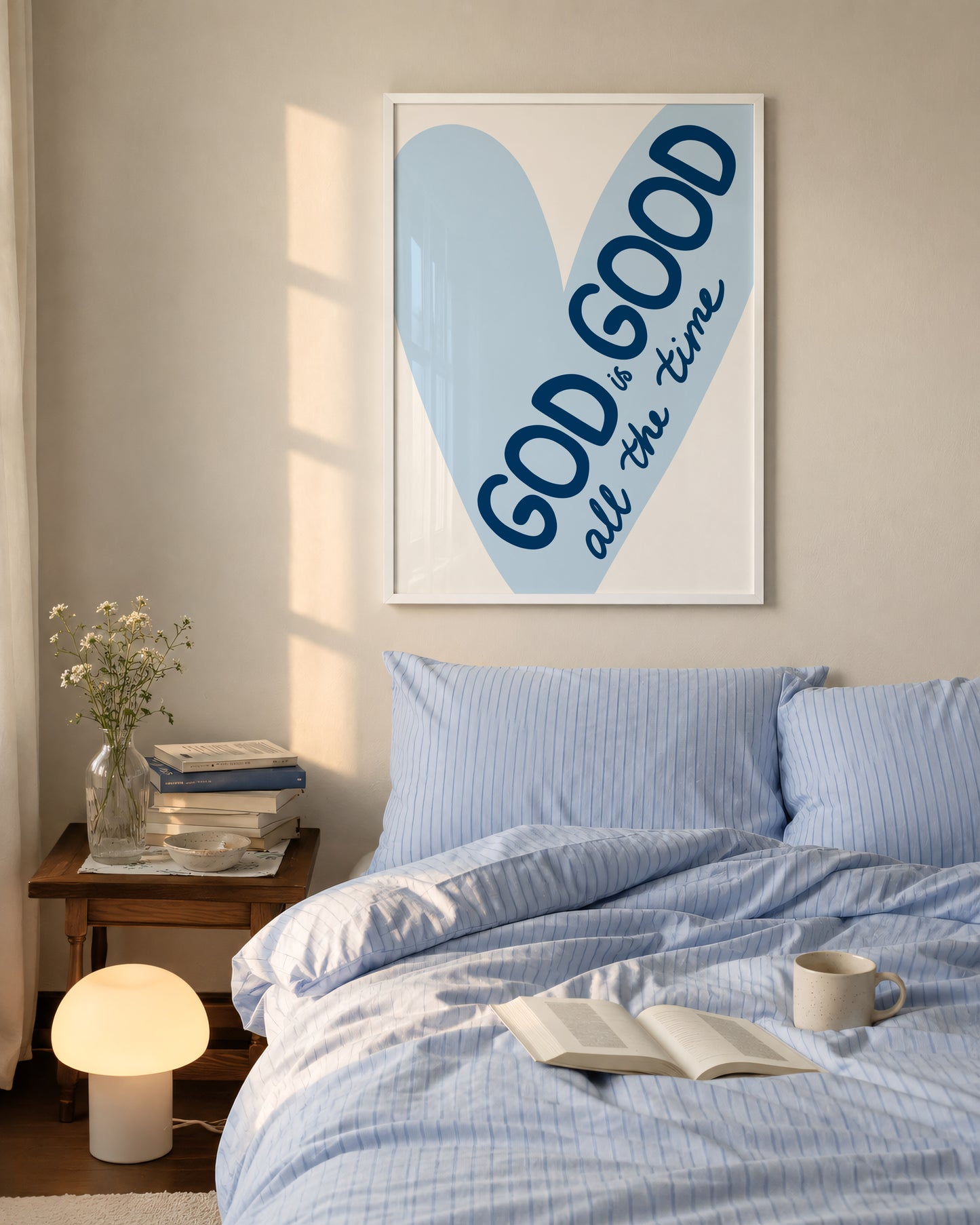 Blue God Is Good All The Time Heart Print