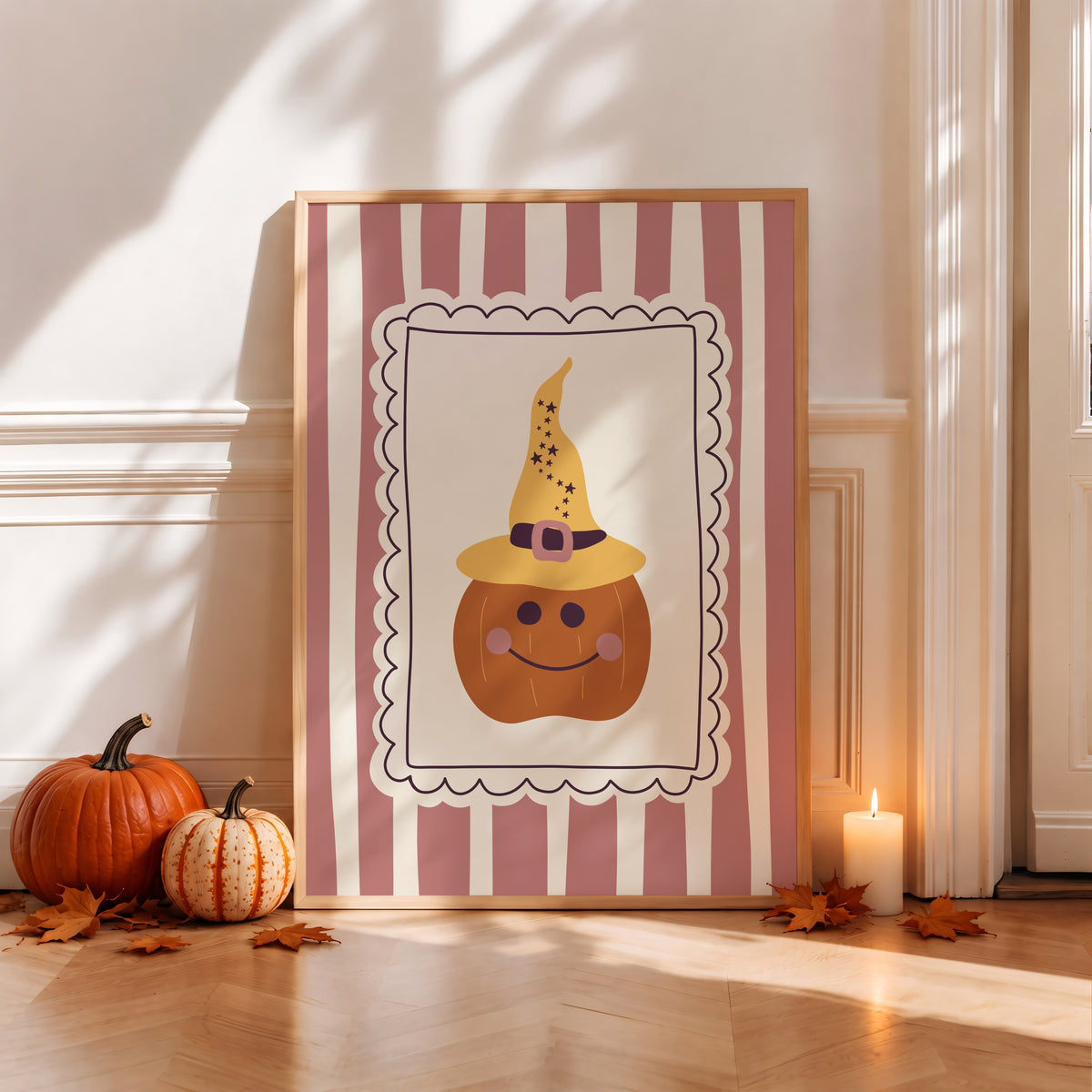Pumpkin in Witch Hat Print