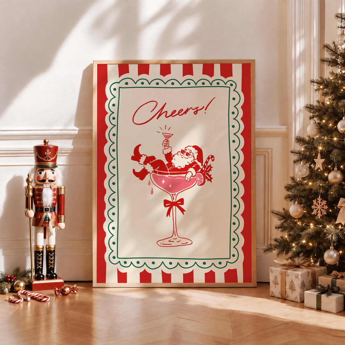 Cheers Santa Cocktail Print