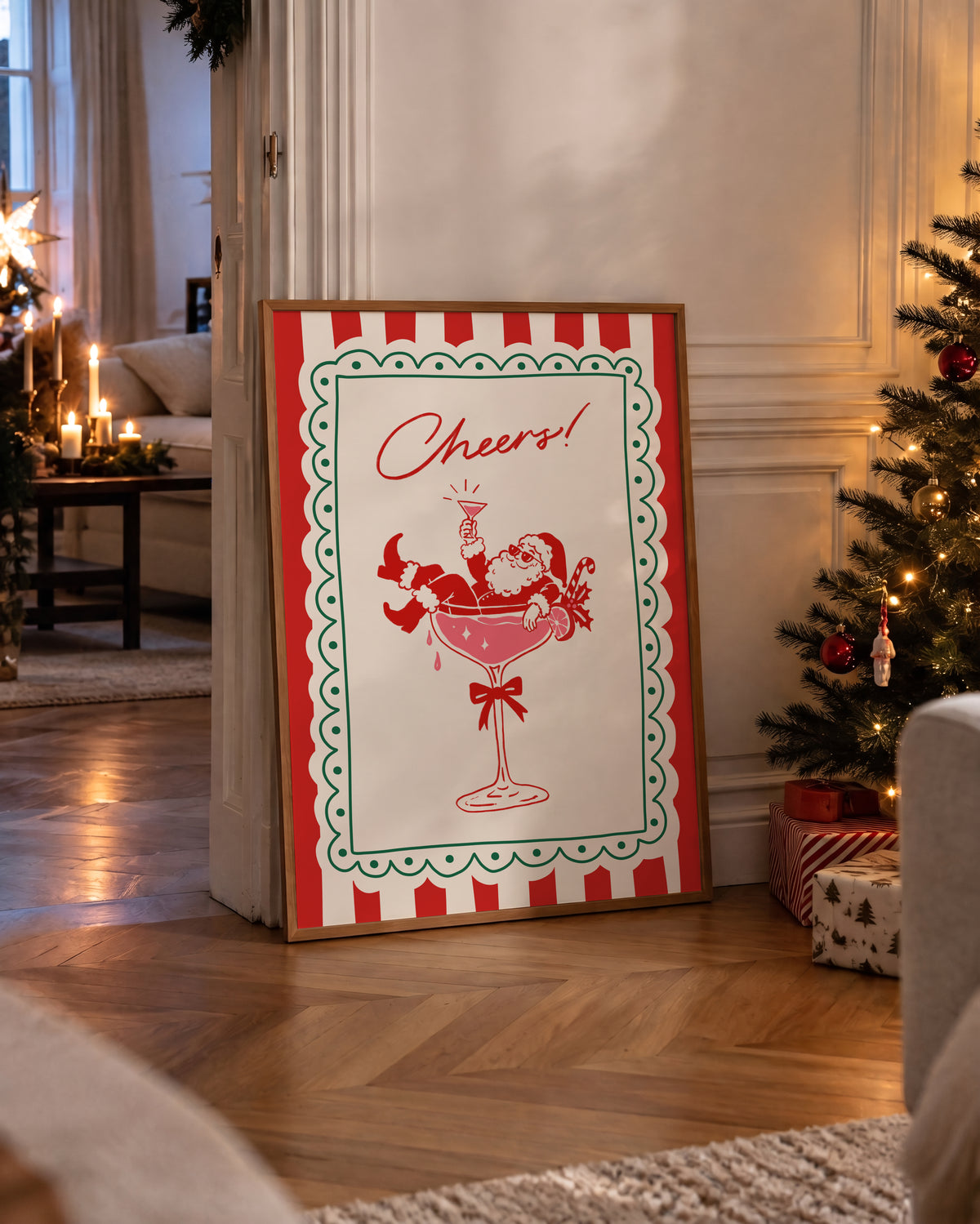 Cheers Santa Cocktail Print