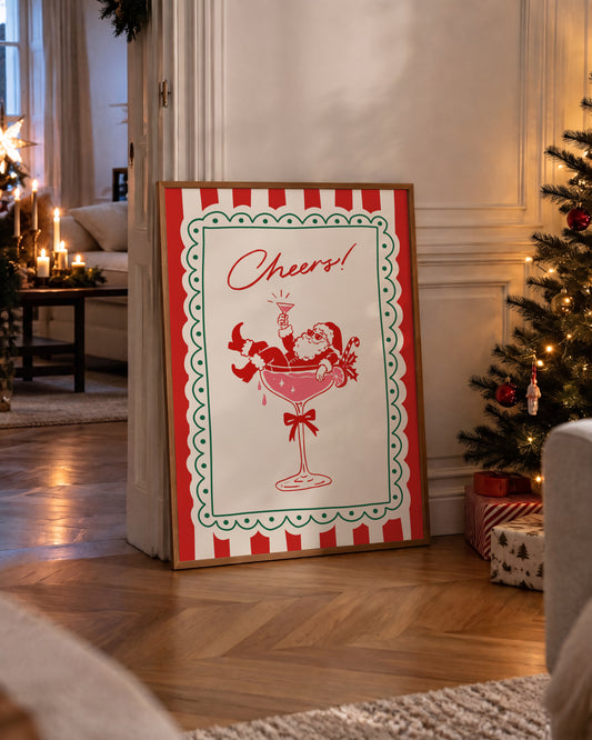 Cheers Santa Cocktail Print