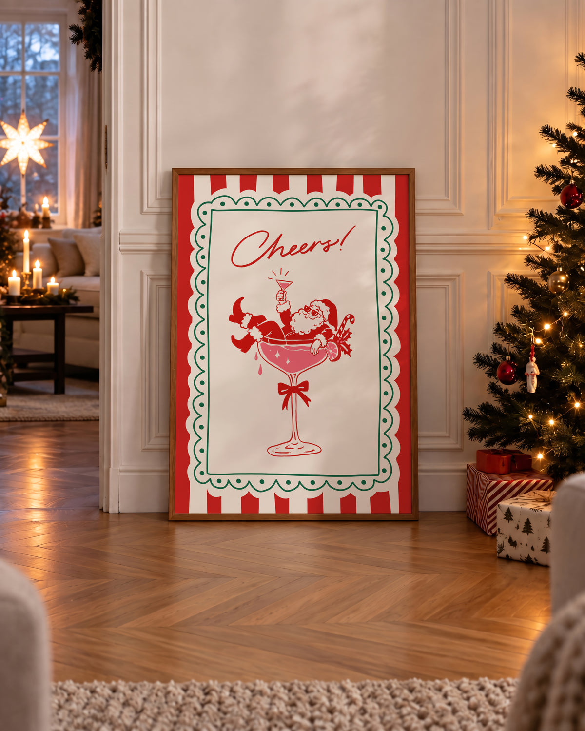 Cheers Santa Cocktail Print