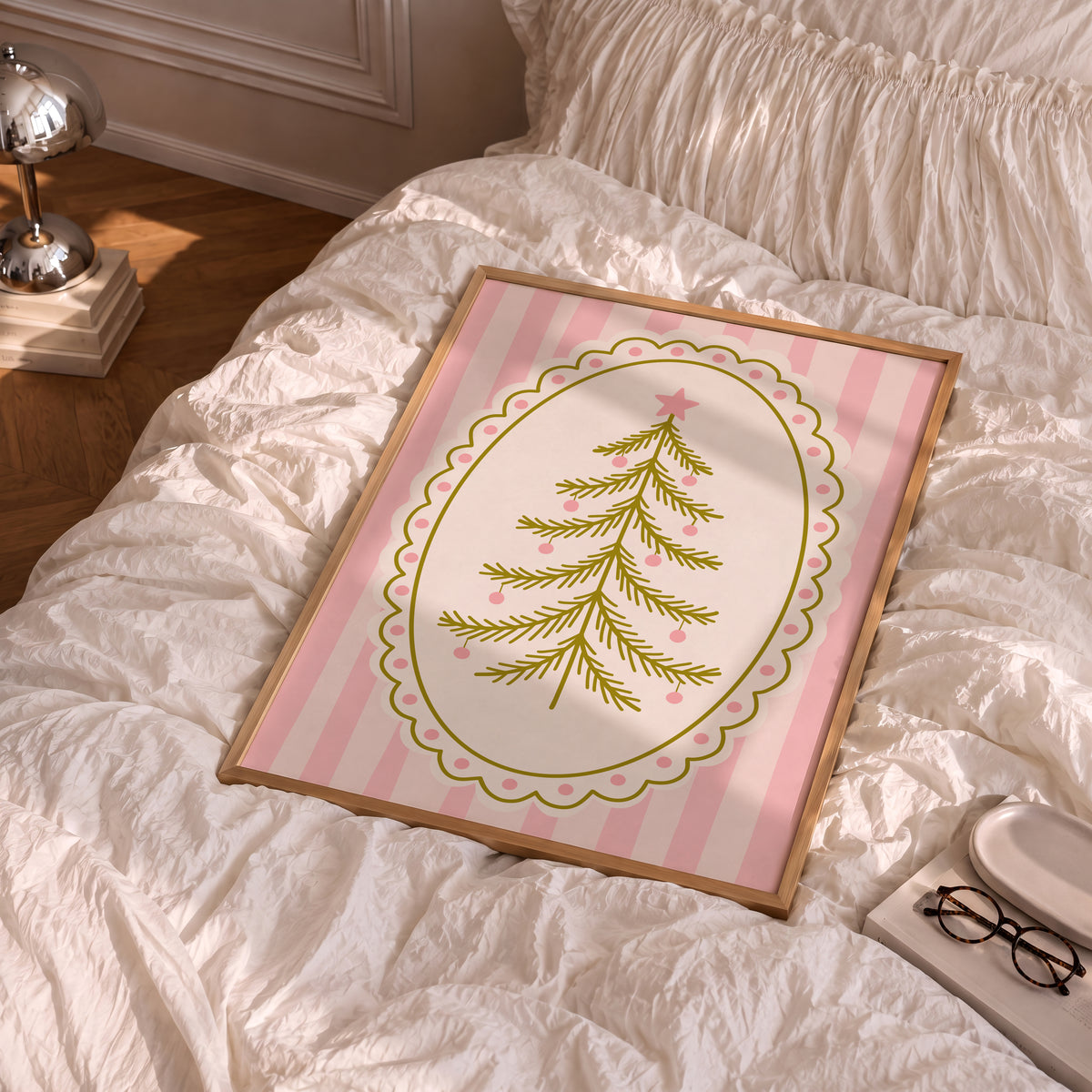 Pink Vintage Whimsical Christmas Tree Print