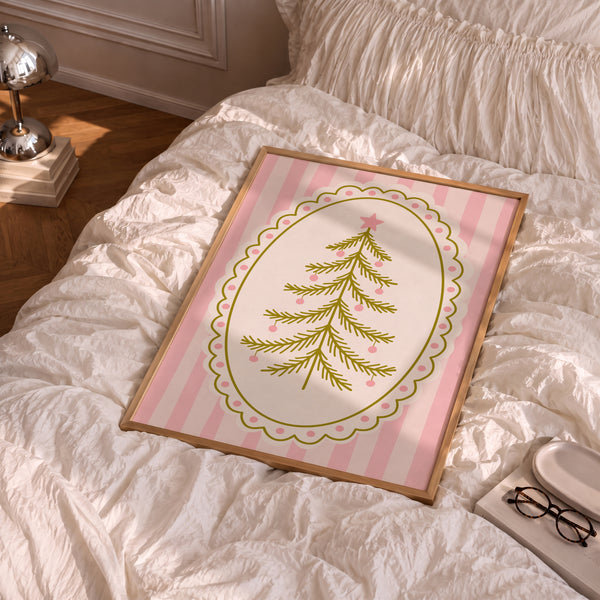 Pink Vintage Whimsical Christmas Tree Print