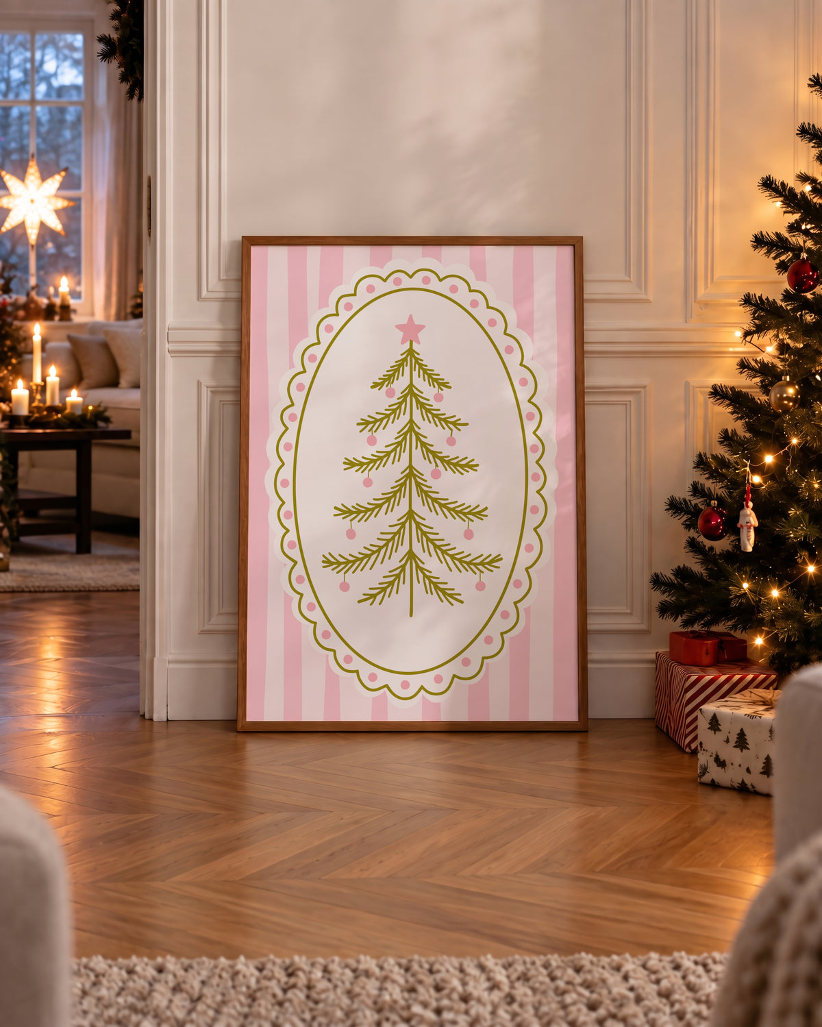 Pink Vintage Whimsical Christmas Tree Print