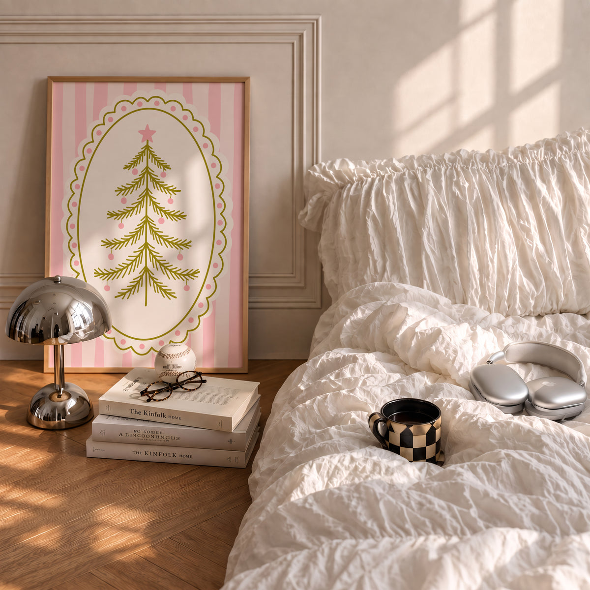 Pink Vintage Whimsical Christmas Tree Print