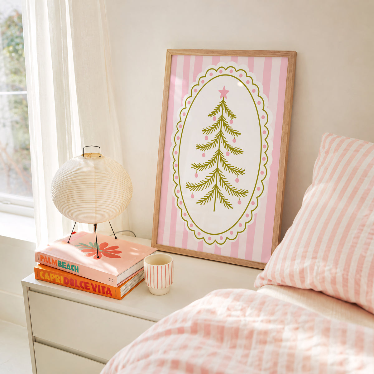 Pink Vintage Whimsical Christmas Tree Print