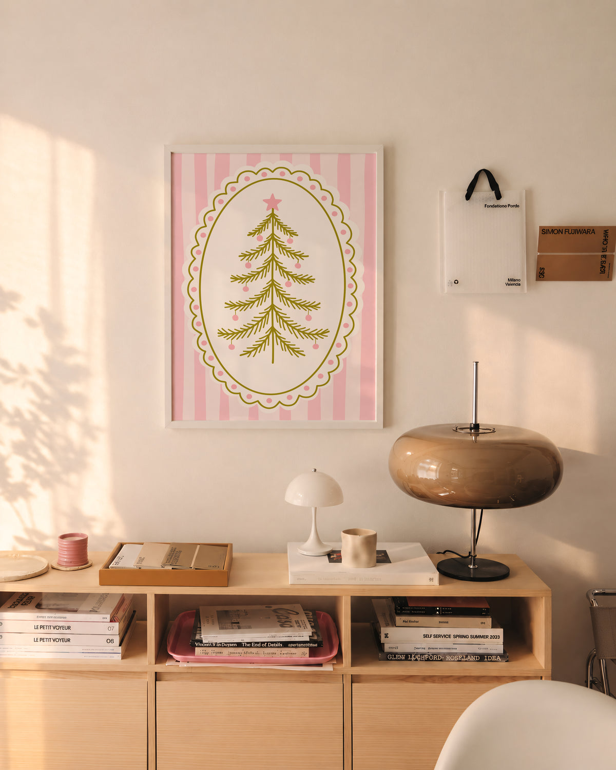 Pink Vintage Whimsical Christmas Tree Print