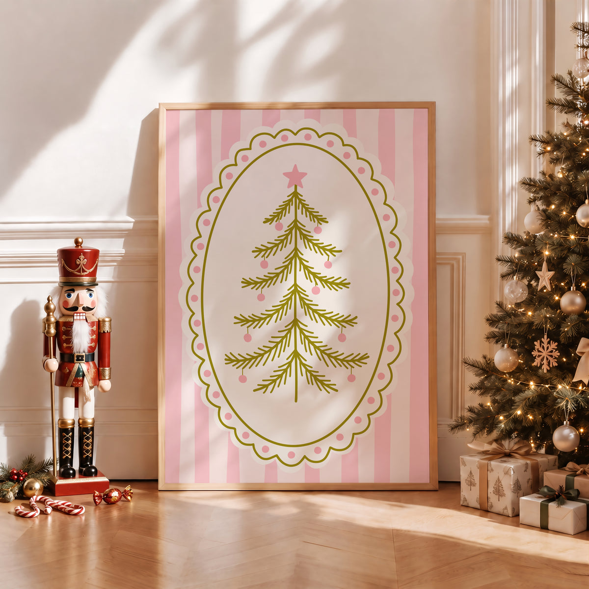 Pink Vintage Whimsical Christmas Tree Print