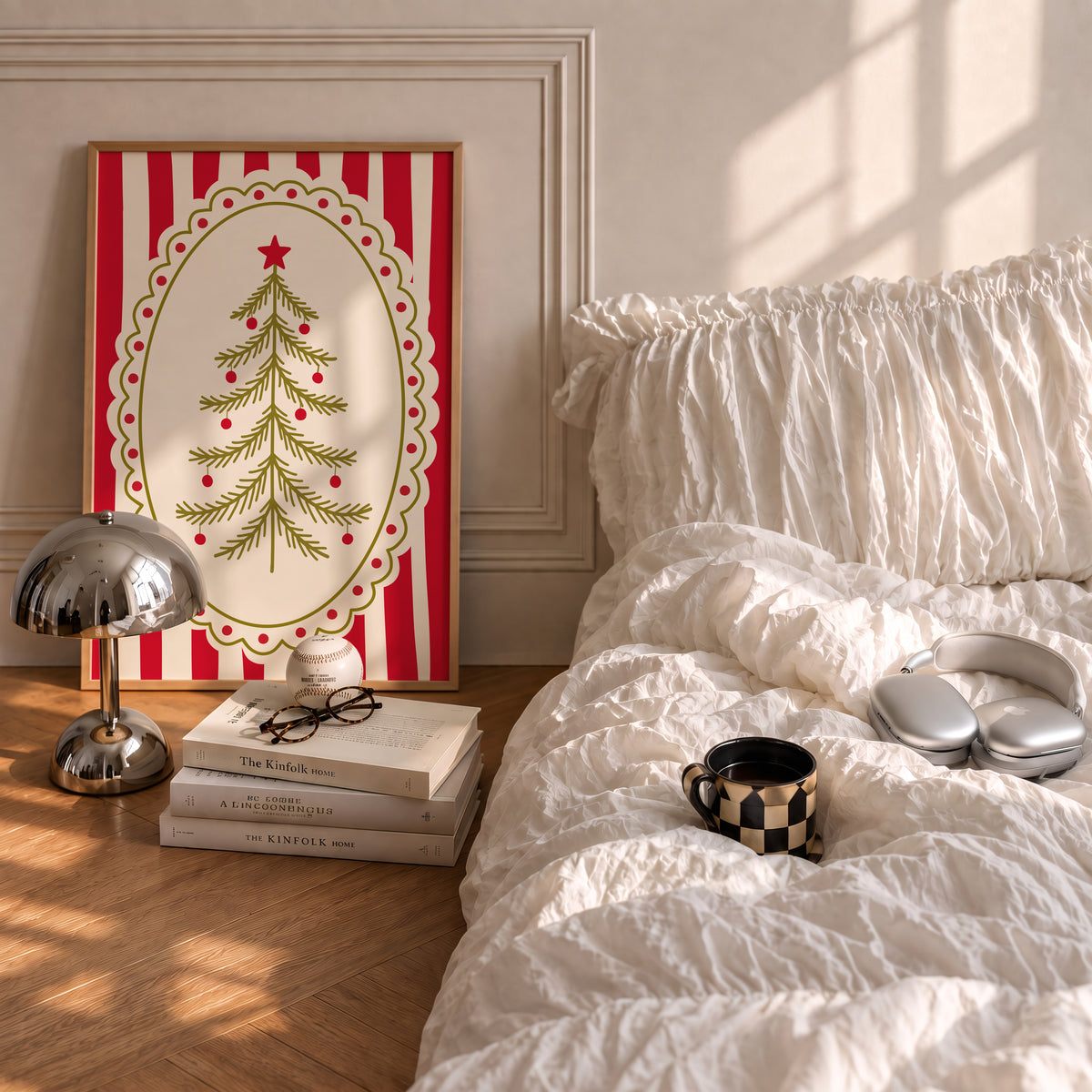 Red Vintage Whimsical Christmas Tree Print