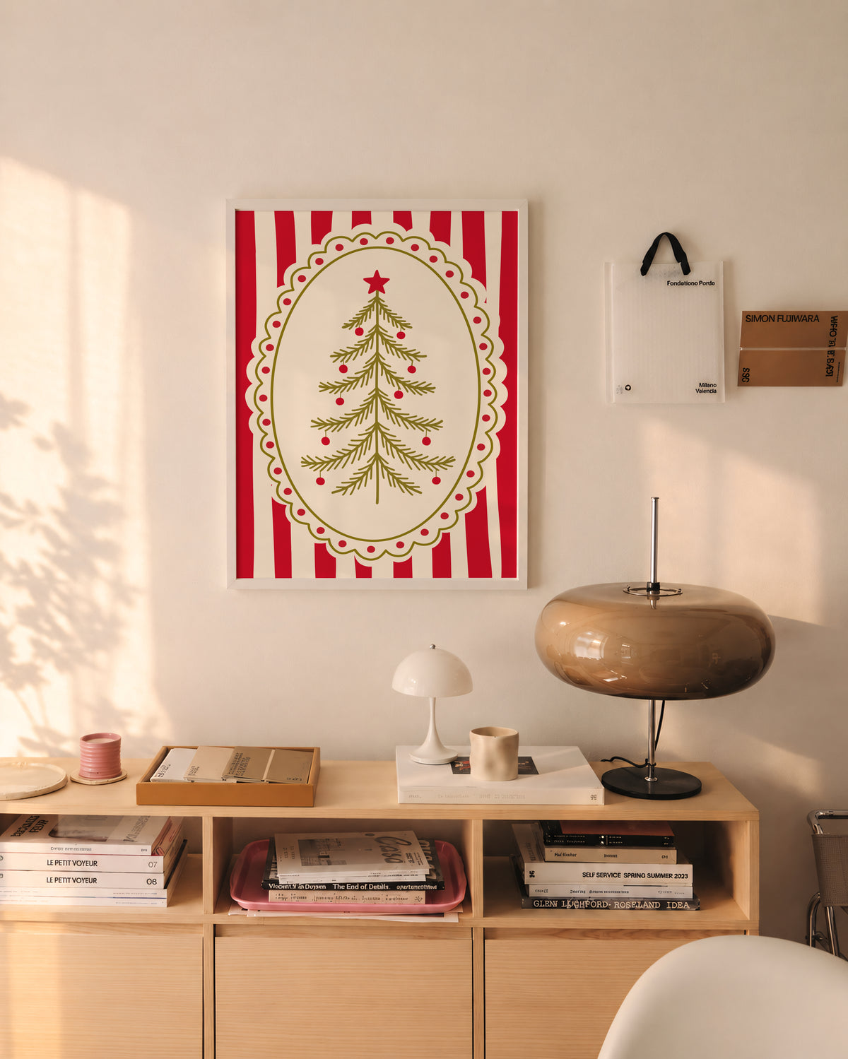 Red Vintage Whimsical Christmas Tree Print
