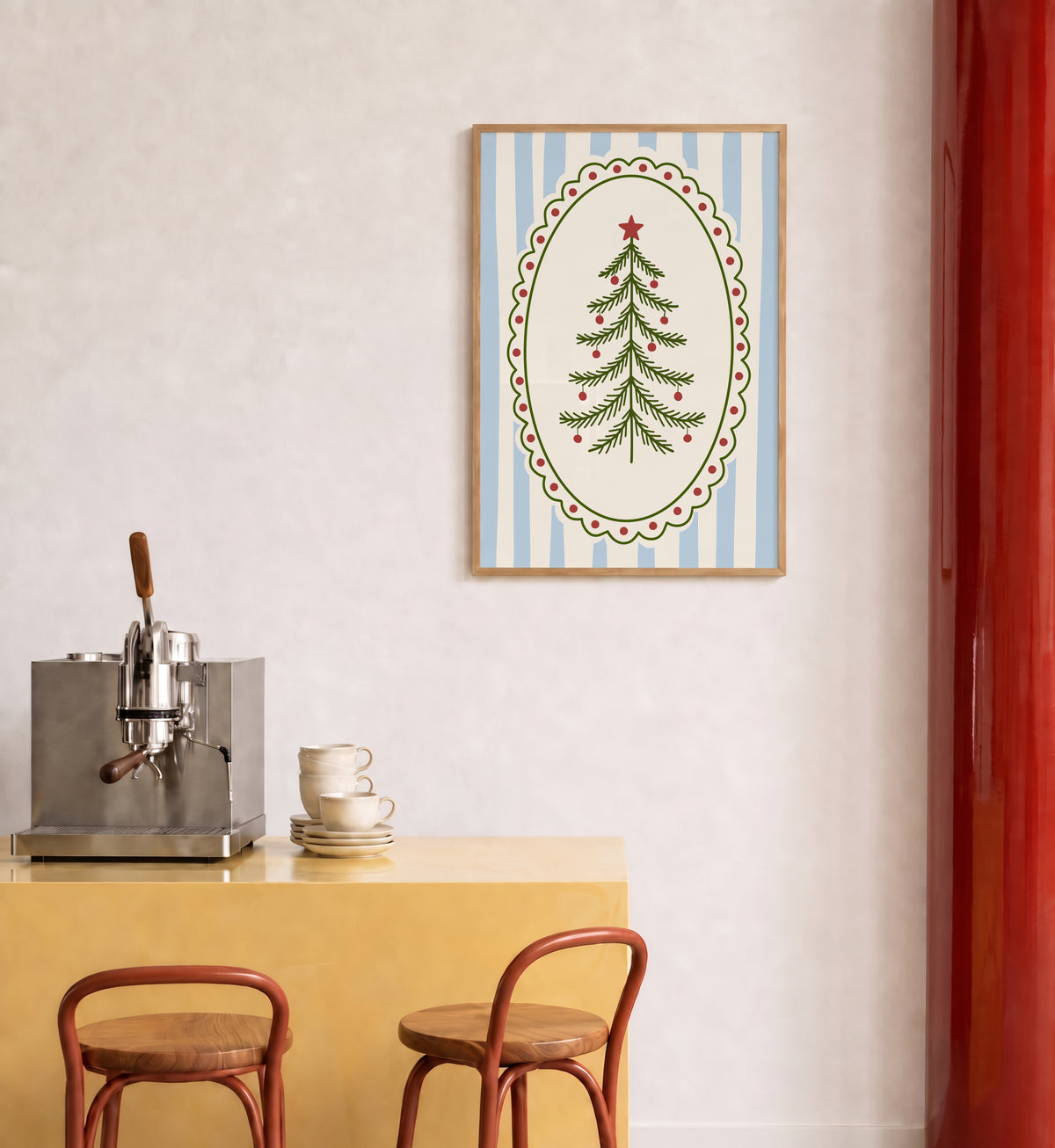 Blue Vintage Whimsical Christmas Tree Print