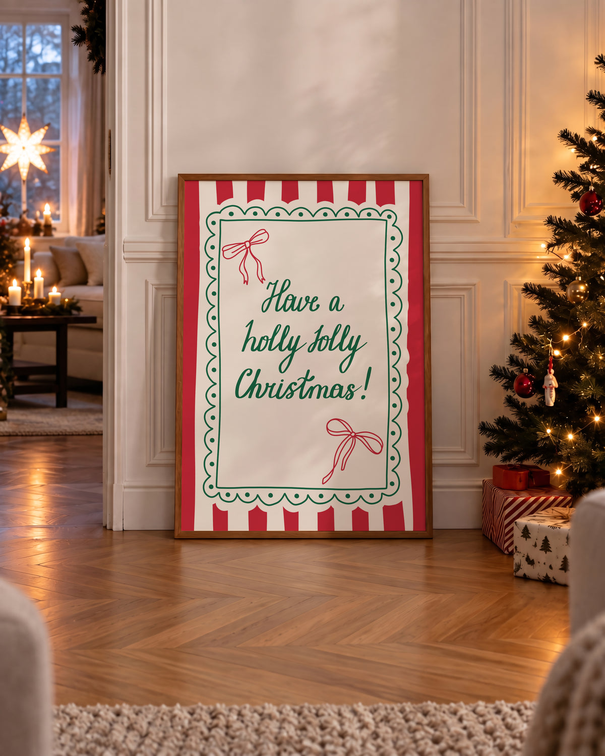 Holly Jolly Christmas Bow Print