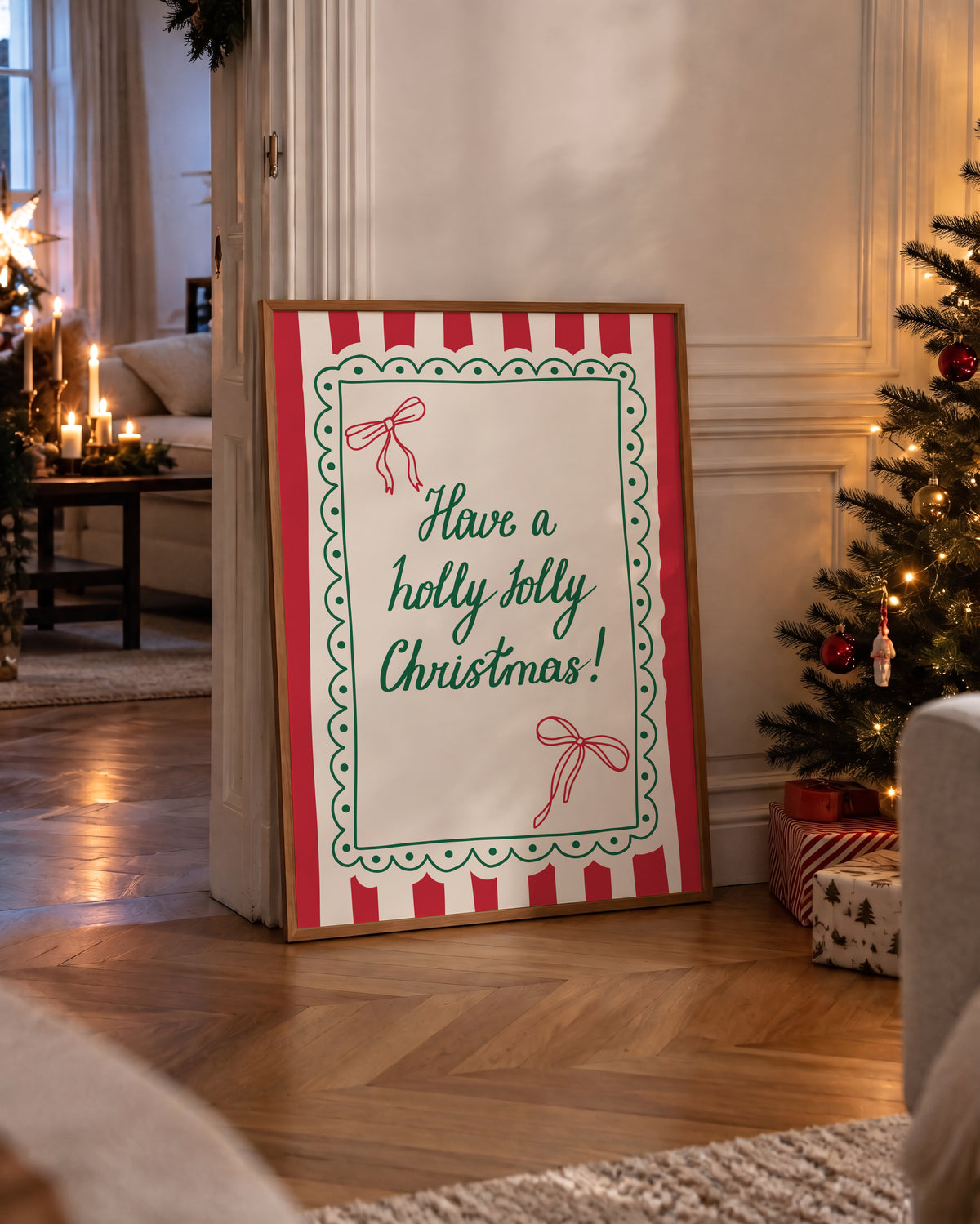 Holly Jolly Christmas Bow Print