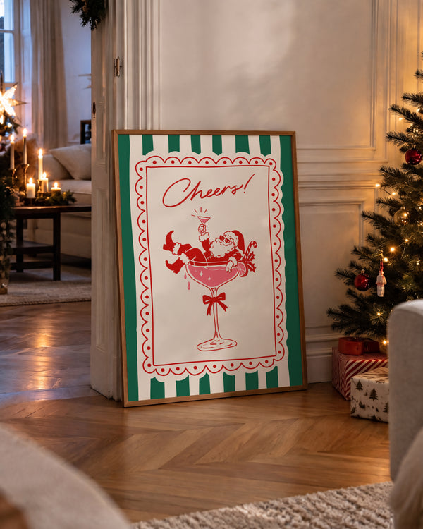 Green Stripe Santa Cocktail Print