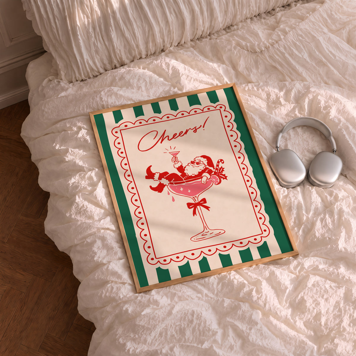 Green Stripe Santa Cocktail Print