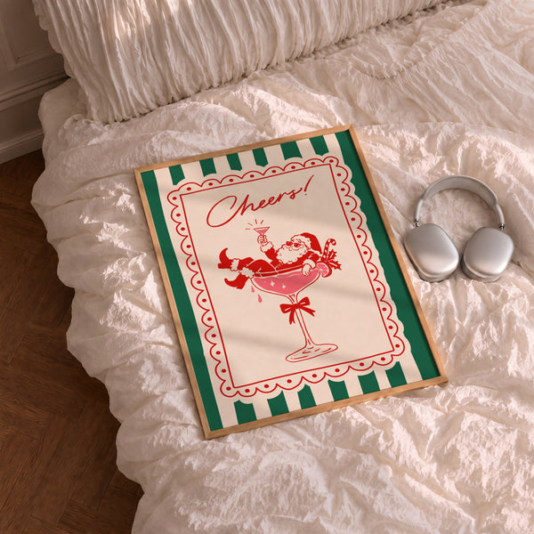 Green Stripe Santa Cocktail Print