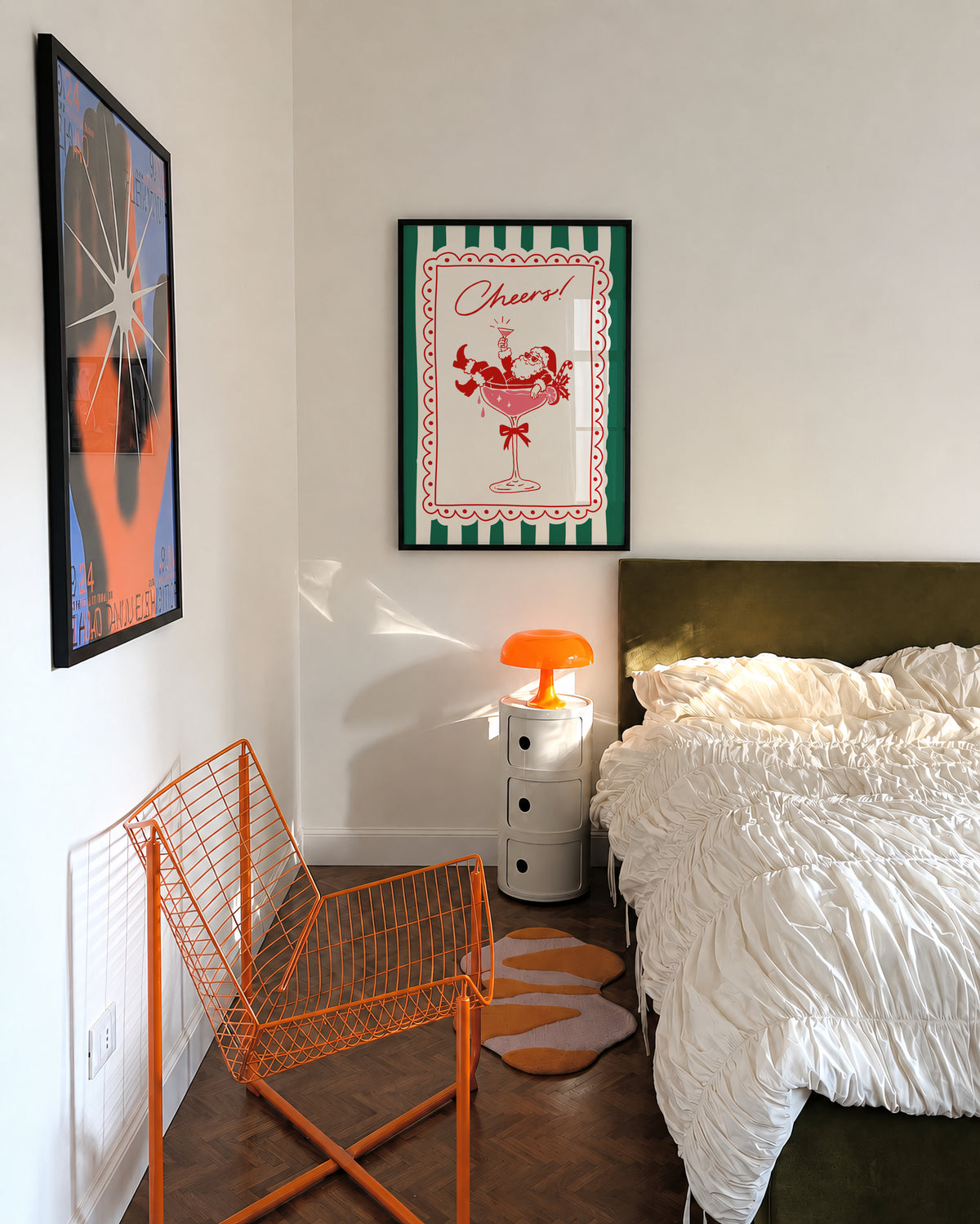 Green Stripe Santa Cocktail Print
