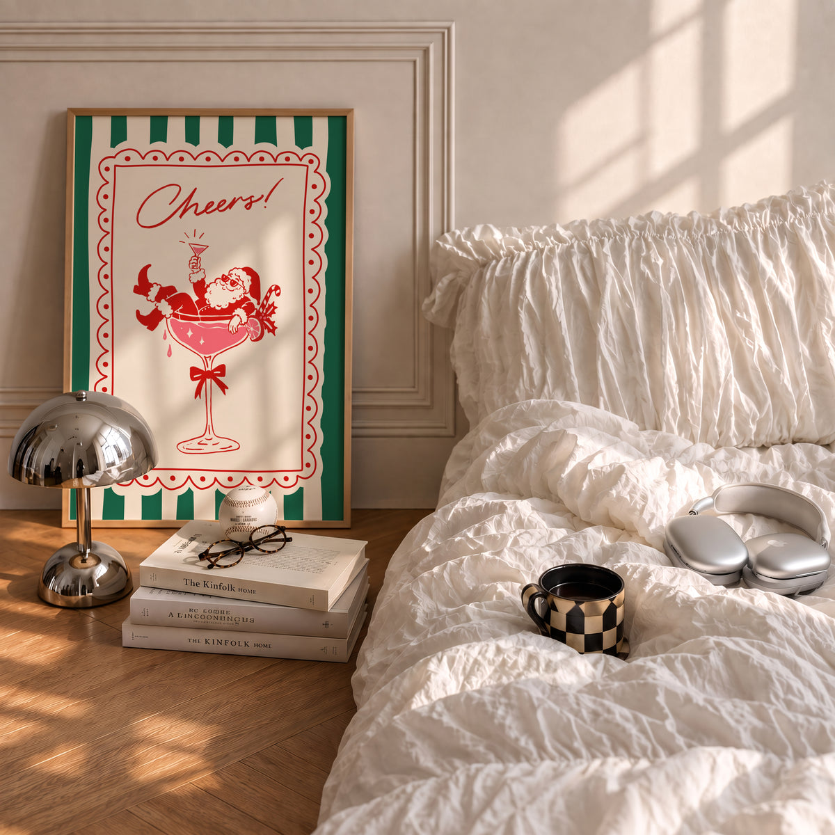 Green Stripe Santa Cocktail Print