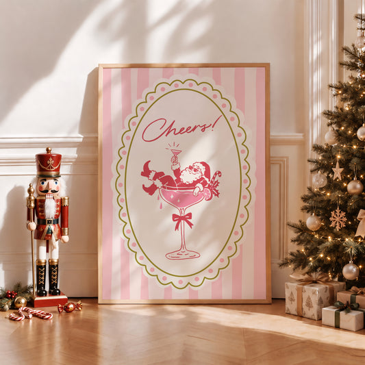Pink Santa Champagne Print
