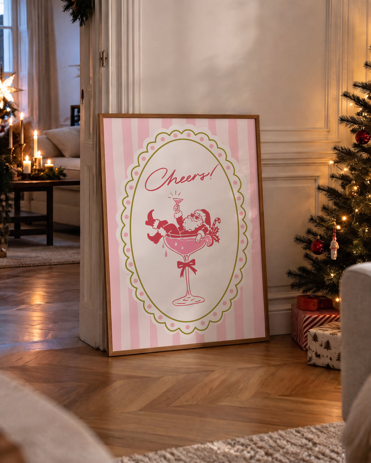 Pink Santa Champagne Print