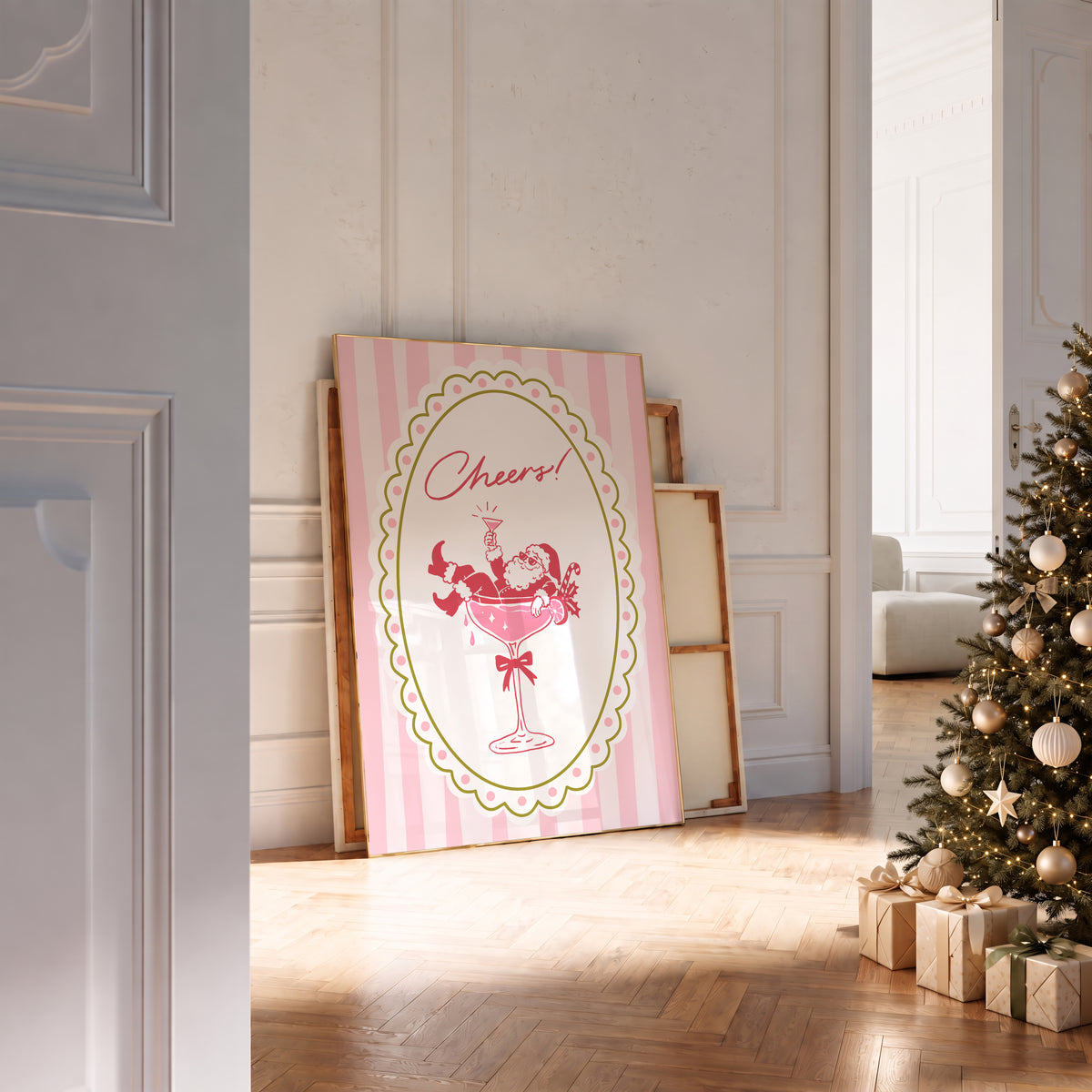 Pink Santa Champagne Print