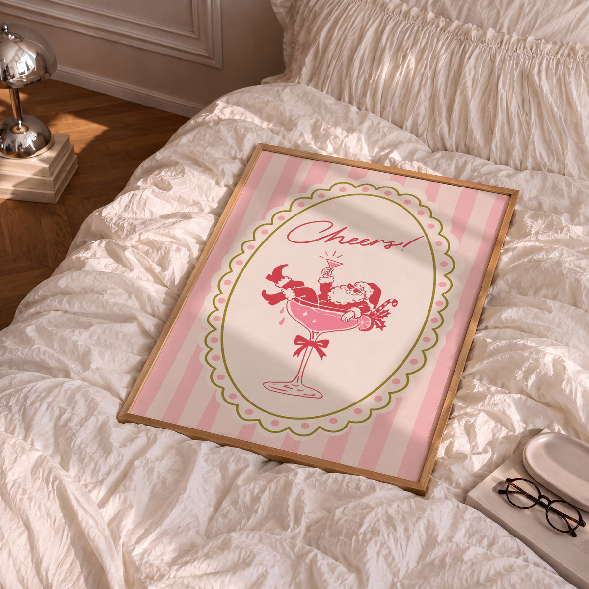 Pink Santa Champagne Print