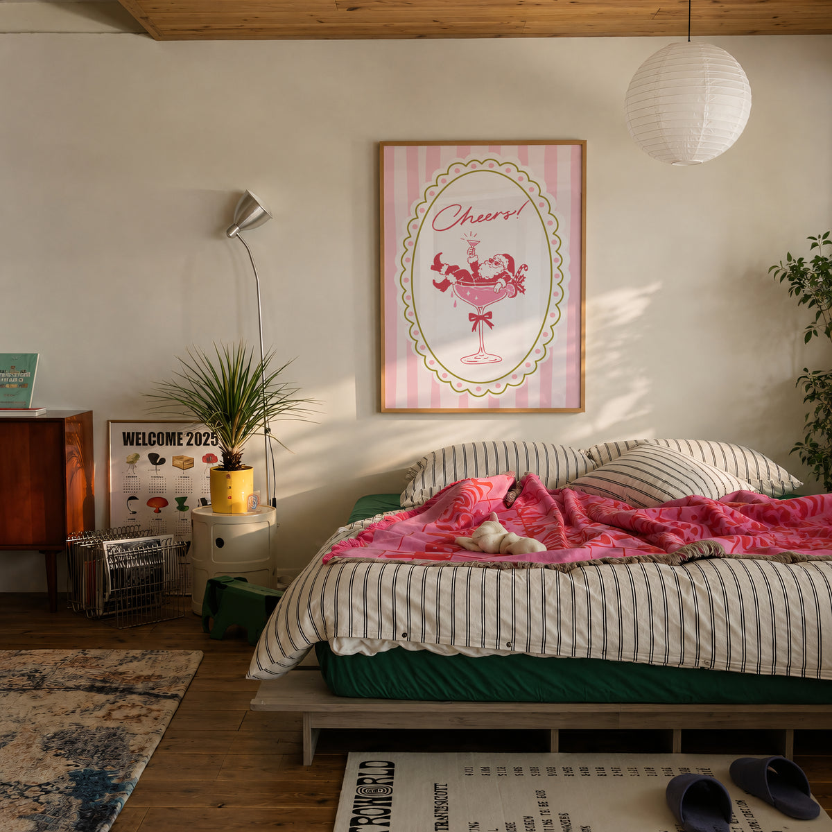 Pink Santa Champagne Print