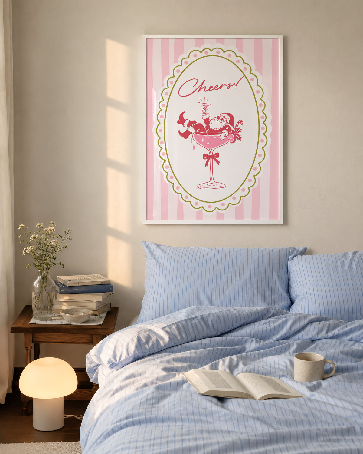 Pink Santa Champagne Print