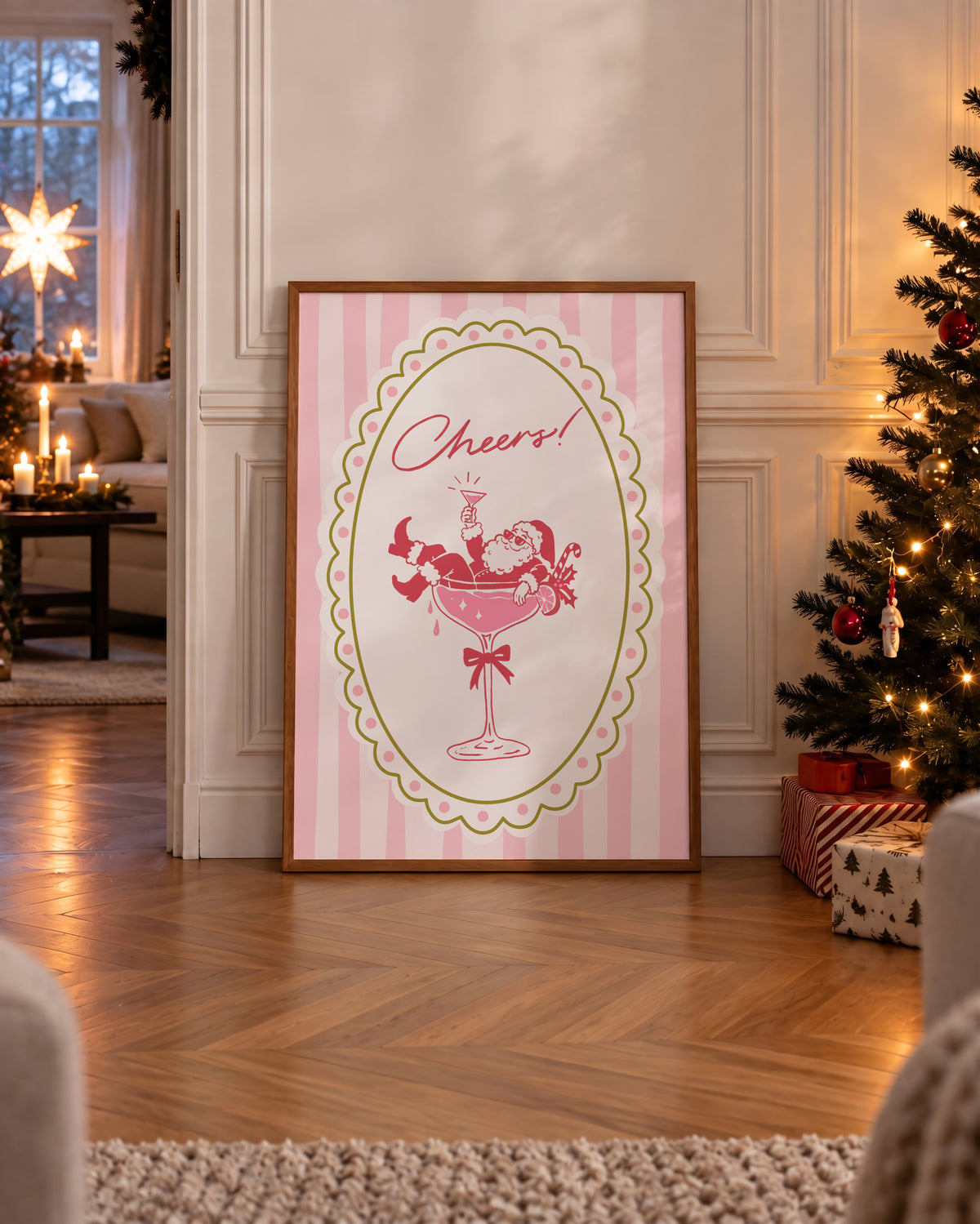 Pink Santa Champagne Print