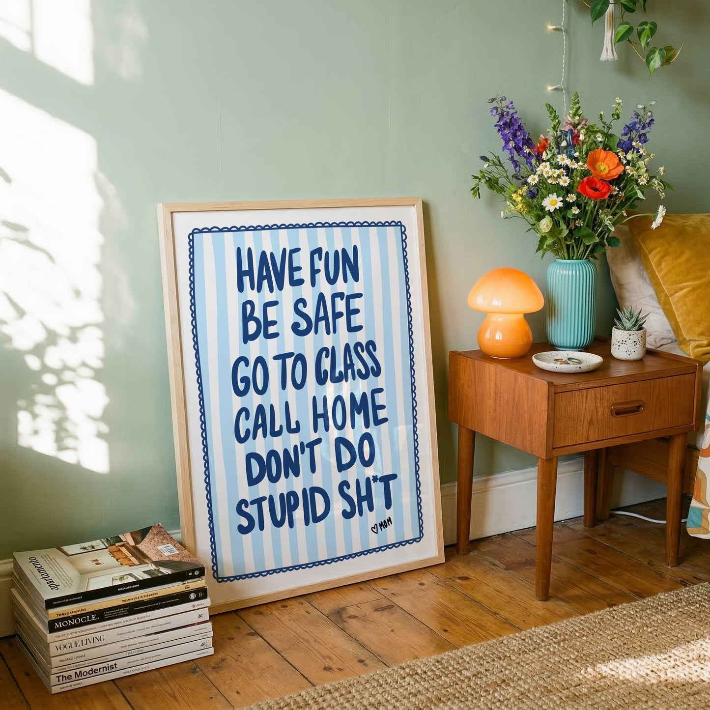 Blue Dorm Room Rules Print