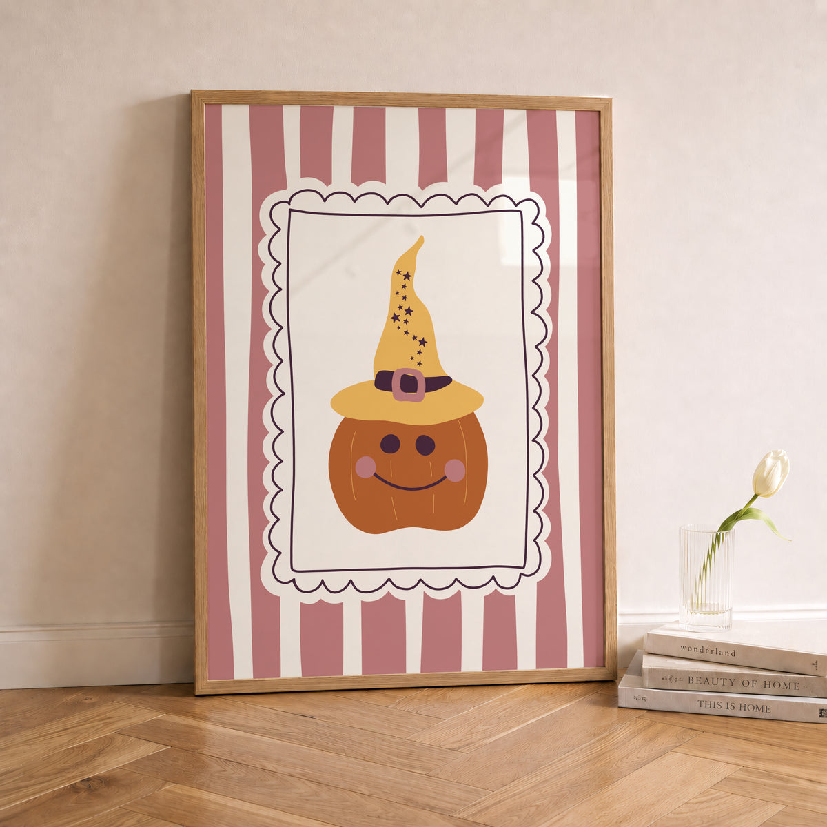 Pumpkin in Witch Hat Print