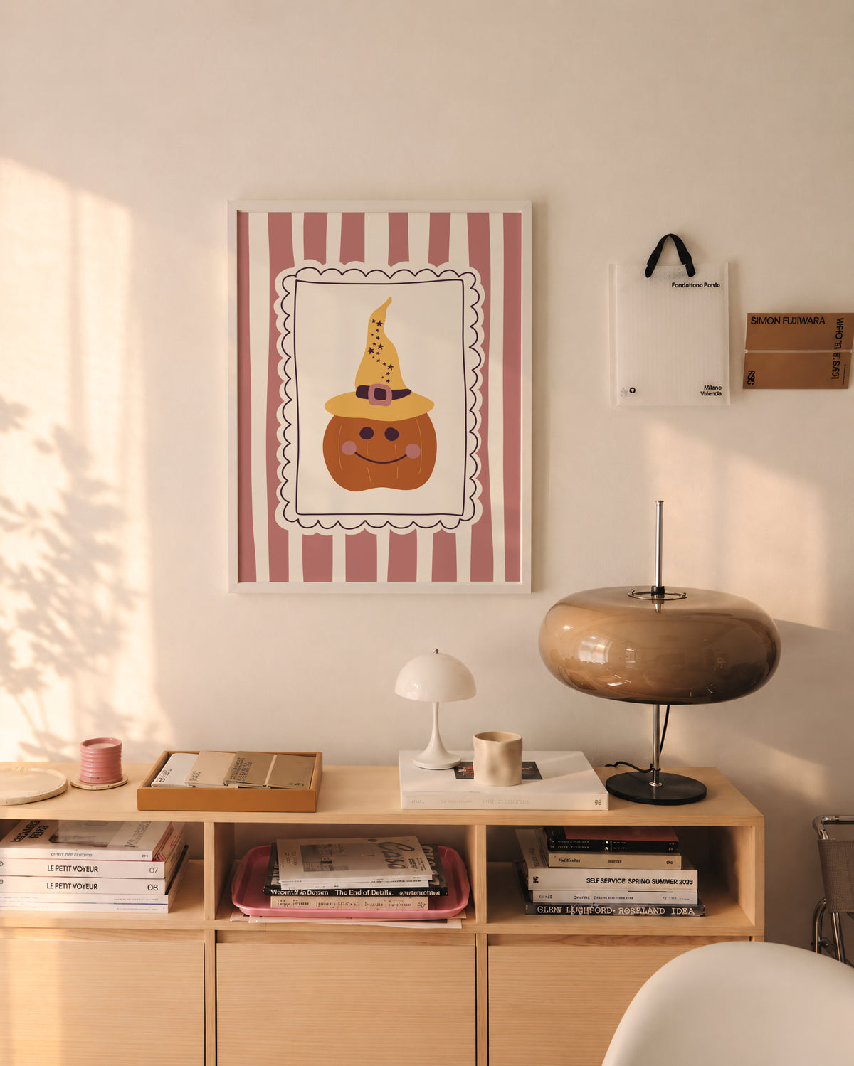 Pumpkin in Witch Hat Print