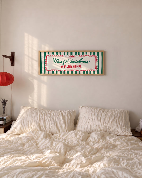 Merry Christmas Ya Filthy Animal Green Panoramic Print