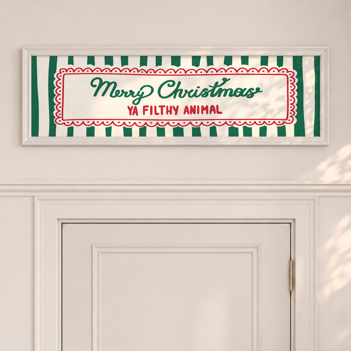 Merry Christmas Ya Filthy Animal Green Panoramic Print